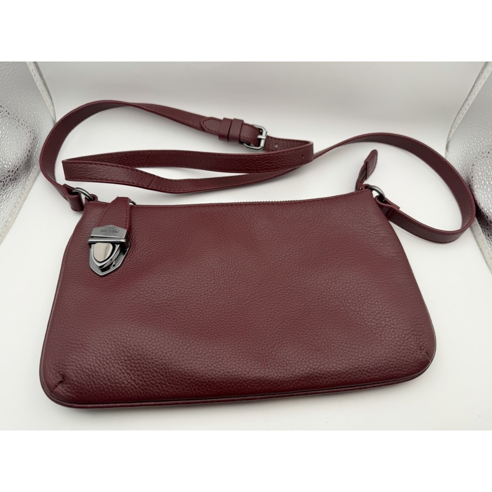 Harley Davidson Burgundy Pebble Leather Push Lock Crossbody Purse Oxblood NWT